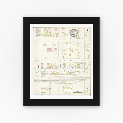 Old map wall art mockup — black gallery frame with white mat — Sanborn Fire Insurance Map from Carroll, Carroll County, Iowa (1889) â€” Complete Set