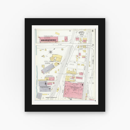 Old map wall art mockup — black gallery frame with white mat — Sanborn Fire Insurance Map from Braddock, Allegheny County, Pennsylvania (1908), Sheet #0003