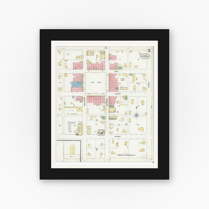 Old map wall art mockup — black gallery frame with white mat — Sanborn Fire Insurance Map from Pilot Point, Denton County, Texas (1901), Sheet #0002