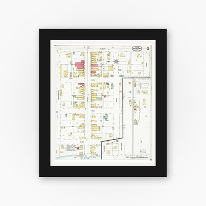 Old map wall art mockup — black gallery frame with white mat — Sanborn Fire Insurance Map from Belmond, Wright County, Iowa (1900), Sheet #0003