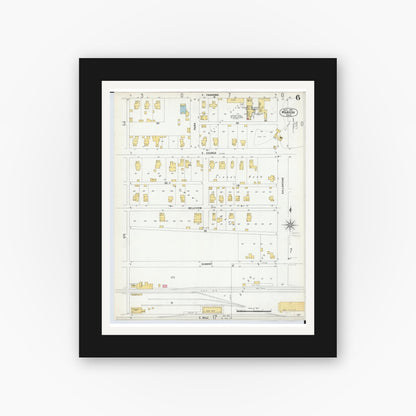 Old map wall art mockup — black gallery frame with white mat — Sanborn Fire Insurance Map from Marion, Marion County, Ohio (1900), Sheet #0006