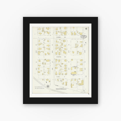 Old map wall art mockup — black gallery frame with white mat — Sanborn Fire Insurance Map from Temple, Bell County, Texas (1896), Sheet #0006