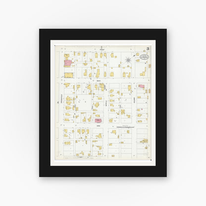 Old map wall art mockup — black gallery frame with white mat — Sanborn Fire Insurance Map from Virginia, Cass County, Illinois (1900), Sheet #0003