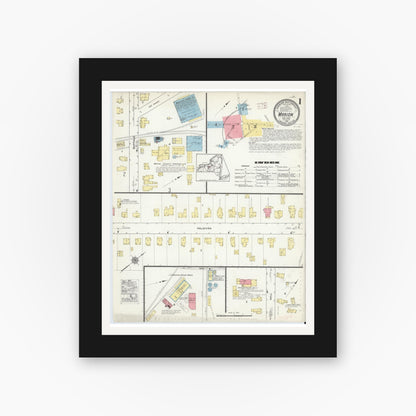Old map wall art mockup — black gallery frame with white mat — Sanborn Fire Insurance Map from Marion, Wayne County, New York (1915), Sheet #0001