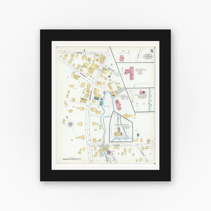 Old map wall art mockup — black gallery frame with white mat — Sanborn Fire Insurance Map from Canton, Norfolk County, Massachusetts (1901), Sheet #0005