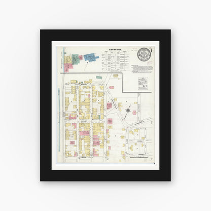 Old map wall art mockup — black gallery frame with white mat — Sanborn Fire Insurance Map from Fayette City, Fayette County, Pennsylvania (1910), Sheet #0001