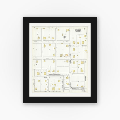 Old map wall art mockup — black gallery frame with white mat — Sanborn Fire Insurance Map from Mount Pleasant, Titus County, Texas (1920), Sheet #0006