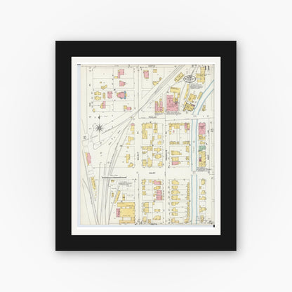 Old map wall art mockup — black gallery frame with white mat — Sanborn Fire Insurance Map from Sidney, Shelby County, Ohio (1898), Sheet #0011