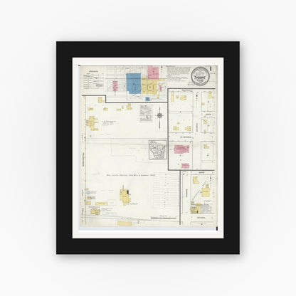 Old map wall art mockup — black gallery frame with white mat — Sanborn Fire Insurance Map from Thorpe, Clark County, Wisconsin (1916), Sheet #0001