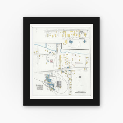 Old map wall art mockup — black gallery frame with white mat — Sanborn Fire Insurance Map from Lakeside, Ottawa County, Ohio (1927), Sheet #0007