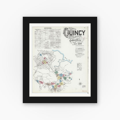 Old map wall art mockup — black gallery frame with white mat — Sanborn Fire Insurance Map from Quincy, Norfolk County, Massachusetts (1896) - Complete Map Set