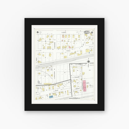 Old map wall art mockup — black gallery frame with white mat — Sanborn Fire Insurance Map from Wayne, Wayne County, Michigan (1926), Sheet #0008