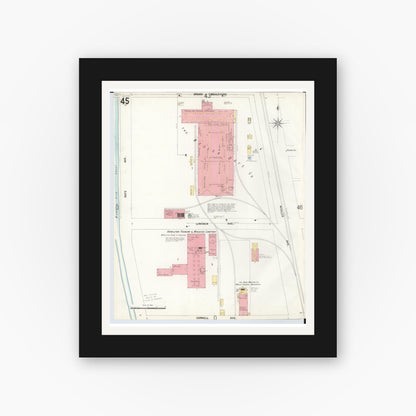 Old map wall art mockup — black gallery frame with white mat — Sanborn Fire Insurance Map from Hamilton, Butler County, Ohio (1899), Sheet #0045