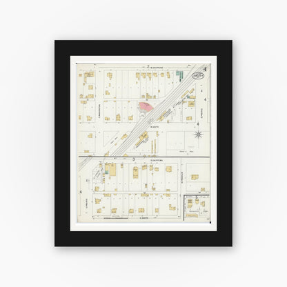 Old map wall art mockup — black gallery frame with white mat — Sanborn Fire Insurance Map from Dwight, Livingston County, Illinois (1898), Sheet #0004