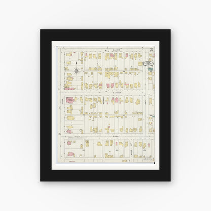 Old map wall art mockup — black gallery frame with white mat — Sanborn Fire Insurance Map from Findlay, Hancock County, Ohio (1895), Sheet #0003