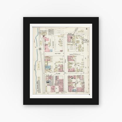 Old map wall art mockup — black gallery frame with white mat — Sanborn Fire Insurance Map from Red Wing, Goodhue County, Minnesota (1884), Sheet #0002