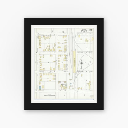 Old map wall art mockup — black gallery frame with white mat — Sanborn Fire Insurance Map from Miami, Dade County, Florida (1910), Sheet #0012
