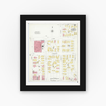 Old map wall art mockup — black gallery frame with white mat — Sanborn Fire Insurance Map from Ann Arbor, Washtenaw County, Michigan (1908), Sheet #0011