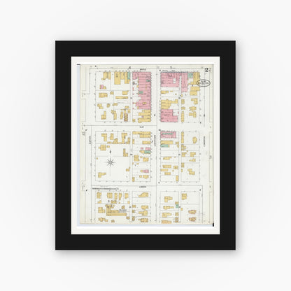 Old map wall art mockup — black gallery frame with white mat — Sanborn Fire Insurance Map from Big Rapids, Mecosta County, Michigan (1899), Sheet #0002
