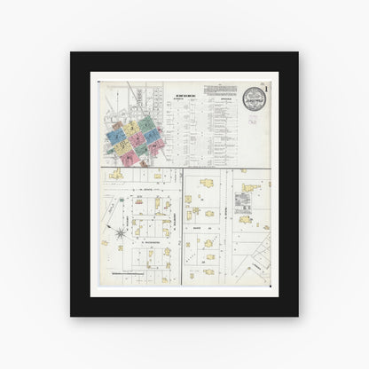 Old map wall art mockup — black gallery frame with white mat — Sanborn Fire Insurance Map from Jerseyville, Jersey County, Illinois (1906) - Complete Map Set