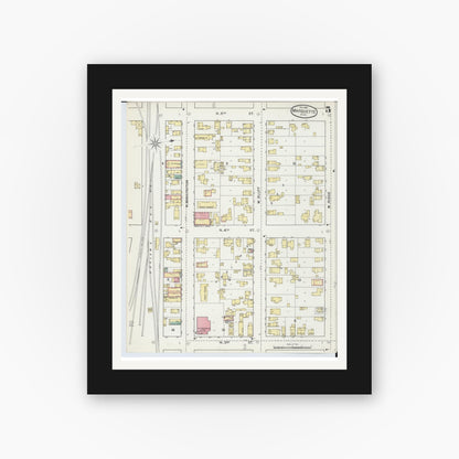 Old map wall art mockup — black gallery frame with white mat — Sanborn Fire Insurance Map from Marquette, Marquette County, Michigan (1892), Sheet #0005