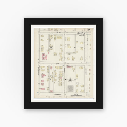 Old map wall art mockup — black gallery frame with white mat — Sanborn Fire Insurance Map from Scranton, Lackawanna County, Pennsylvania (1884), Sheet #0009