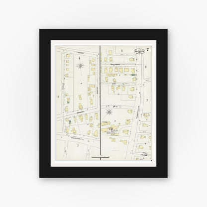 Old map wall art mockup — black gallery frame with white mat — Sanborn Fire Insurance Map from Arlington, Middlesex County, Massachusetts (1897), Sheet #0007
