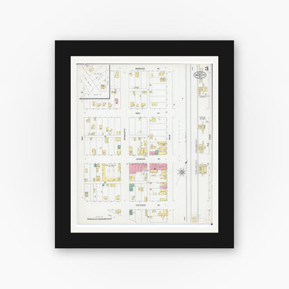 Old map wall art mockup — black gallery frame with white mat — Sanborn Fire Insurance Map from Warren, Marshall County, Minnesota (1899), Sheet #0003