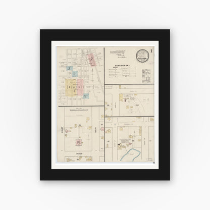 Old map wall art mockup — black gallery frame with white mat — Sanborn Fire Insurance Map from Sullivan, Sullivan County, Indiana (1888) - Complete Map Set