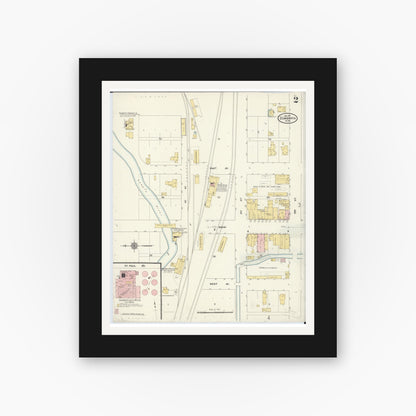 Old map wall art mockup — black gallery frame with white mat — Sanborn Fire Insurance Map from Zumbrota, Goodhue County, Minnesota (1911), Sheet #0002