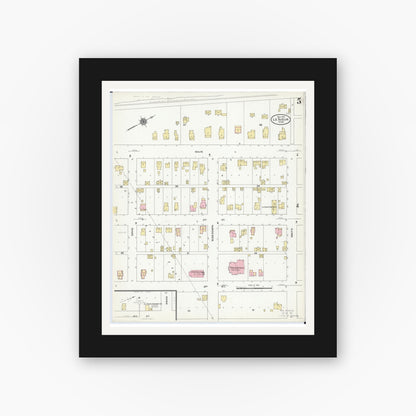 Old map wall art mockup — black gallery frame with white mat — Sanborn Fire Insurance Map from Le Sueur, Le Sueur County, Minnesota (1910), Sheet #0005