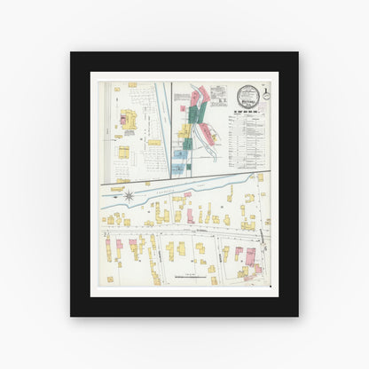 Old map wall art mockup — black gallery frame with white mat — Sanborn Fire Insurance Map from Whitehall, Washington County, New York (1901), Sheet #0001