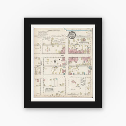 Old map wall art mockup — black gallery frame with white mat — Sanborn Fire Insurance Map from Le Sueur, Le Sueur County, Minnesota (1885), Sheet #0001
