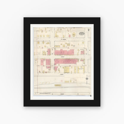Old map wall art mockup — black gallery frame with white mat — Sanborn Fire Insurance Map from Mabank, Kaufman County, Texas (1934), Sheet #0002
