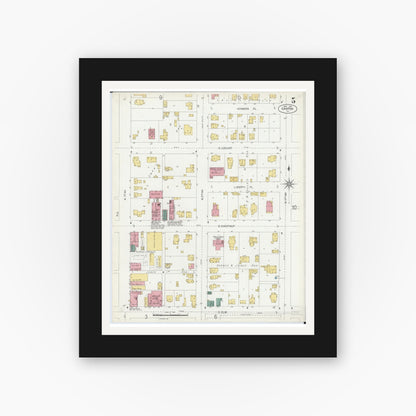 Old map wall art mockup — black gallery frame with white mat — Sanborn Fire Insurance Map from Canton, Fulton County, Illinois (1902), Sheet #0005
