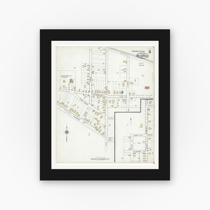 Old map wall art mockup — black gallery frame with white mat — Sanborn Fire Insurance Map from Williamsburg, Independent Cities, Virginia (1921), Sheet #0008