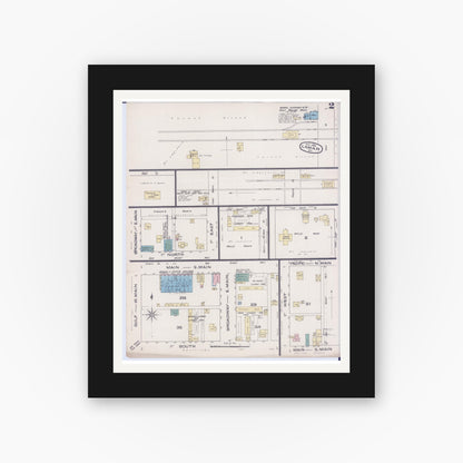 Old map wall art mockup — black gallery frame with white mat — Sanborn Fire Insurance Map from Lamar, Barton County, Missouri (1885), Sheet #0002