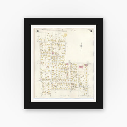 Old map wall art mockup — black gallery frame with white mat — Sanborn Fire Insurance Map from Commerce, Hunt County, Texas (1940), Sheet #0003