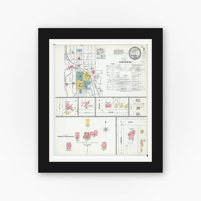 Old map wall art mockup — black gallery frame with white mat — Sanborn Fire Insurance Map from Hillsdale, Hillsdale County, Michigan (1900) - Complete Map Set