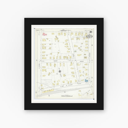 Old map wall art mockup — black gallery frame with white mat — Sanborn Fire Insurance Map from Coldwater, Branch County, Michigan (1914), Sheet #0010