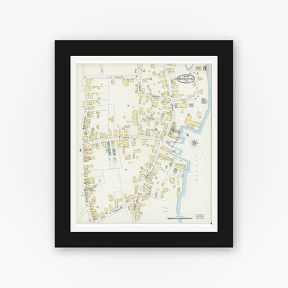 Old map wall art mockup — black gallery frame with white mat — Sanborn Fire Insurance Map from Marblehead, Essex County, Massachusetts (1896), Sheet #0003