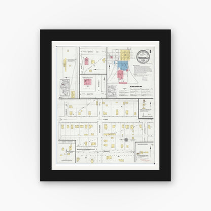 Old map wall art mockup — black gallery frame with white mat — Sanborn Fire Insurance Map from Princeville, Peoria County, Illinois (1918) - Complete Map Set