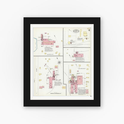 Old map wall art mockup — black gallery frame with white mat — Sanborn Fire Insurance Map from Burlington, Alamance County, North Carolina (1908), Sheet #0004