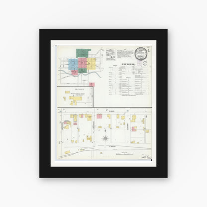 Old map wall art mockup — black gallery frame with white mat — Sanborn Fire Insurance Map from Lebanon, Warren County, Ohio (1901), Sheet #0001