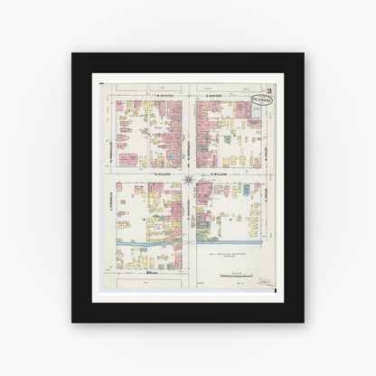 Old map wall art mockup — black gallery frame with white mat — Sanborn Fire Insurance Map from Delaware, Delaware County, Ohio (1890), Sheet #0003