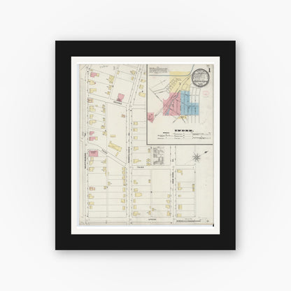 Old map wall art mockup — black gallery frame with white mat — Sanborn Fire Insurance Map from Roaring Spring, Blair County, Pennsylvania (1894), Sheet #0001