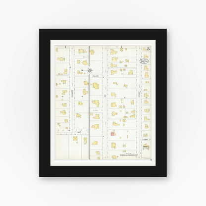 Old map wall art mockup — black gallery frame with white mat — Sanborn Fire Insurance Map from Denton, Denton County, Texas (1901), Sheet #0005