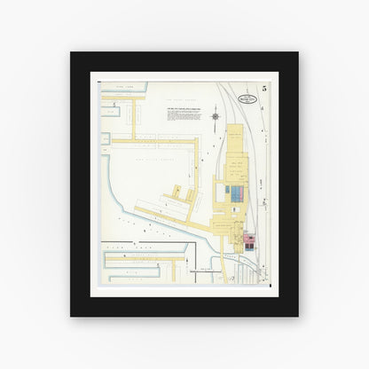 Old map wall art mockup — black gallery frame with white mat — Sanborn Fire Insurance Map from Boyne City, Charlevoix County, Michigan (1911), Sheet #0005