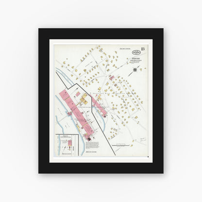 Old map wall art mockup — black gallery frame with white mat — Sanborn Fire Insurance Map from Hickory, Catawba County, North Carolina (1919), Sheet #0013