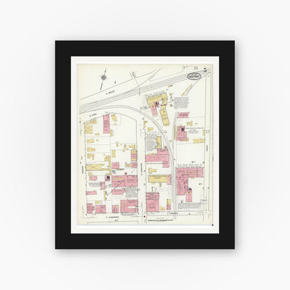 Old map wall art mockup — black gallery frame with white mat — Sanborn Fire Insurance Map from High Point, Guilford County, North Carolina (1917), Sheet #0005